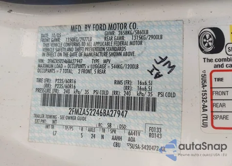 2006 Ford Freestar Sel z USA, uszkodzony, nr VIN 2FMZA52246BA27947